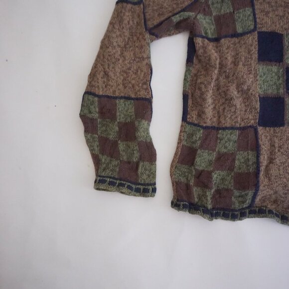 Vintage CJ Banks Brown Green Patchwork Knit Cardigan Cabincore Grandmacore 1X - Picture 7 of 11